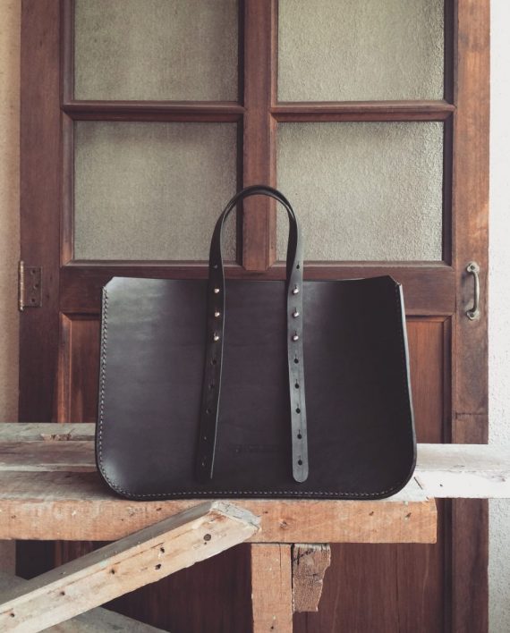 structured leather work tote